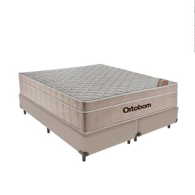 Cama + Box Airtech Colchão Ortobom Queen 158cm Springpocket Bege