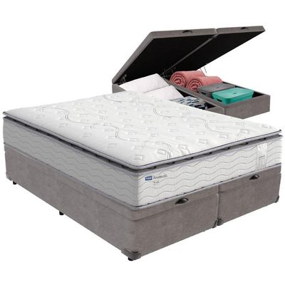 Cama Box Baú Cinza E Colchão Amsterdã Molas Ensacadas Queen Probel