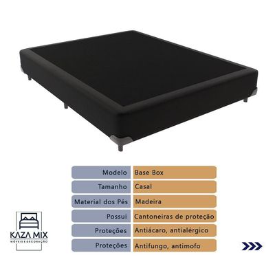 Cama + Box Casal Colchão Ortobom D45 Airtech Extra Firme Preto