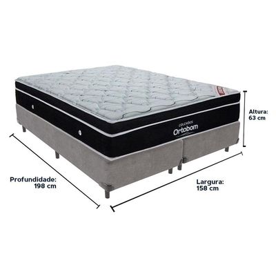 Cama + Box Colchão Queen Com Molas Ensacadas Ortobom Europillow Elegant Cinza
