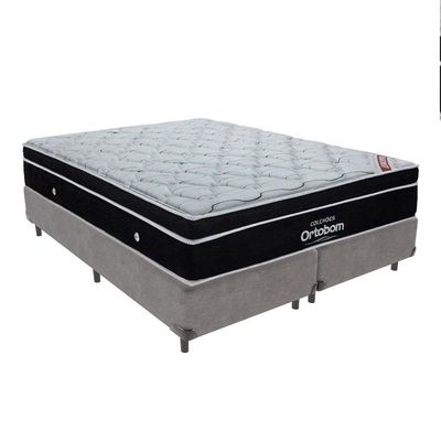 Cama + Box Colchão Queen Com Molas Ensacadas Ortobom Europillow Elegant Cinza
