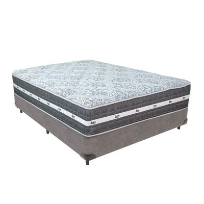 Cama Box Cinza E Colchão Black Graphite Molas Ensacadas Casal 138x188x27