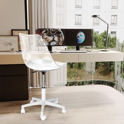 Cadeira Office Acrílico Transparente Base Giratória Branco