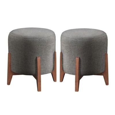 Kit 2 Puff Decorativo Para Sala Redondo Luxo Dallas Linho Cinza