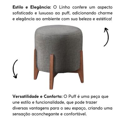 Kit 2 Puff Decorativo Para Sala Redondo Luxo Dallas Linho Cinza