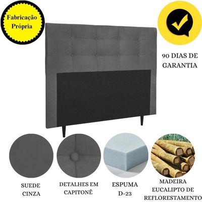 Cabeceira Estofada Cama Box Queen 160 Cm Milão Suede Suede Cinza