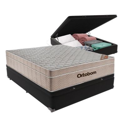 Cama + Box Bau Airtech Colchão Ortobom Viuva Preto