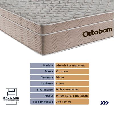 Cama Box Baú E Colchão Airtech Springpocket Molas Ensacadas Viúvo Ortobom Viúvo Marrom
