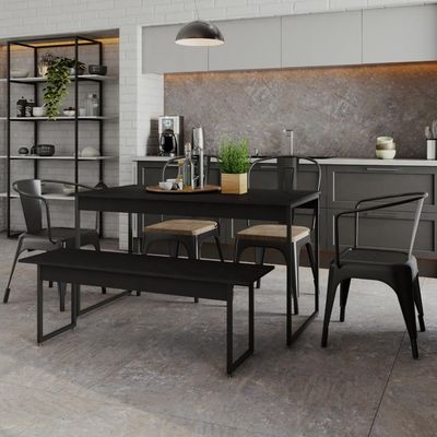 Mesa De Jantar Com 1 Banco Estilo Industrial Tub  Preto ônix / Est.preta