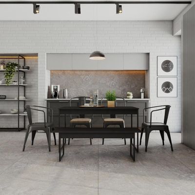 Mesa De Jantar Com 1 Banco Estilo Industrial Tub  Preto ônix / Est.preta