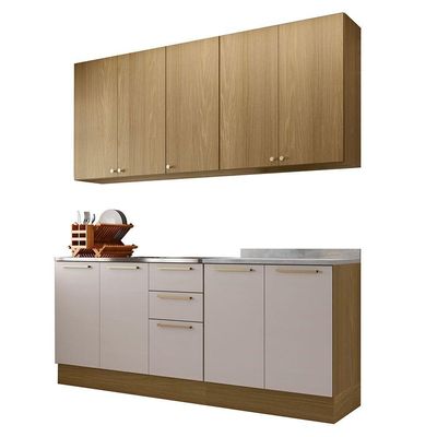 Cozinha Compacta 4 Pçs Tampo 200cm Elegance Luciane Móveis Freijó/Freijó Brasil/Cinammon