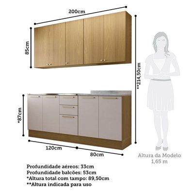 Cozinha Compacta 4 Pçs Tampo 200cm Elegance Luciane Móveis Freijó/Freijó Brasil/Cinammon