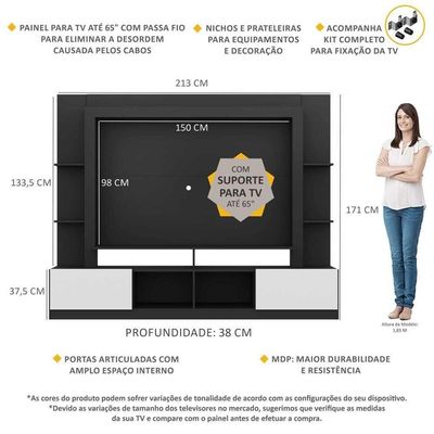"Estante Com Suporte Tv 65"" E 2 Portas Oslo MultimóveisV3386"