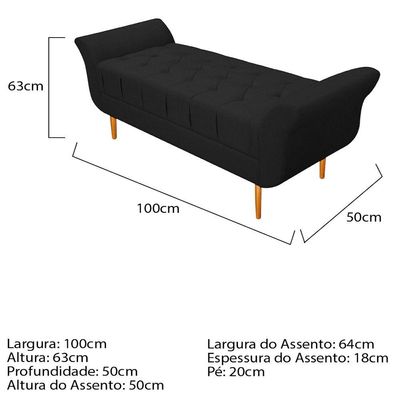 Recamier Ari 100 Cm Solteiro Corano Preto