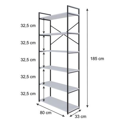 Estante Alta C/06 Prateleiras 185x80x33cm Yon Branco Tx/est.preta Branco Tx/est.preta