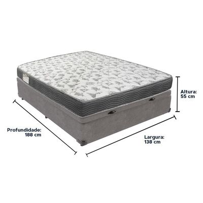 Cama Box Baú Cinza E Colchão Iso100 Espuma D33 Casal Ortobom