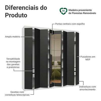 Guarda-roupa Casal Com Espelho Netuno Madesa Branco/preto.