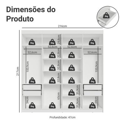 Guarda-roupa Casal 8Portas Batentes Venus Madesa