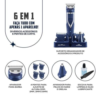 Aparador De Pelos Britânia 6 Em 1 BAPE01 Multigroom - Bivolt