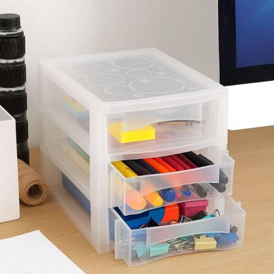Kit 4 Gaveteiros Plásticos 3 Gavetas Ordene 16,5x13x13,5cm Porta Objetos Acessórios