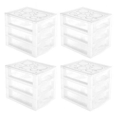 Kit 4 Gaveteiros Plásticos 3 Gavetas Ordene 16,5x13x13,5cm Porta Objetos Acessórios