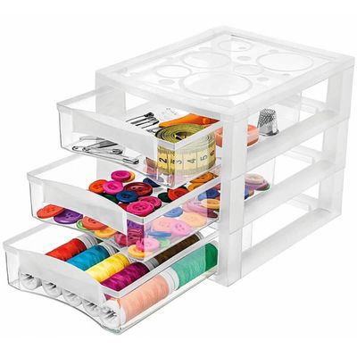 Kit 4 Gaveteiros Plásticos 3 Gavetas Ordene 16,5x13x13,5cm Porta Objetos Acessórios