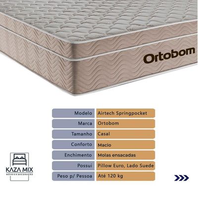 Cama Box Preto E Colchão Airtech Molas Ensacadas Casal Ortobom