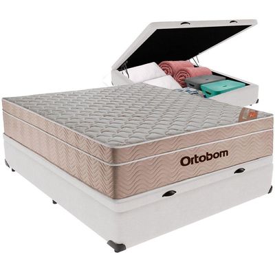 Cama Box Baú E Colchão Airtech Springpocket Molas Ensacadas Casal Ortobom Casal Branco