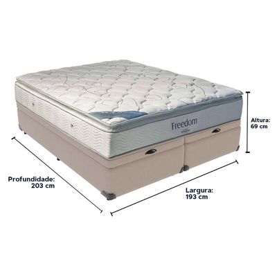 Cama Box Baú Bege E Colchão Freedom Molas Ensacadas King Ortobom