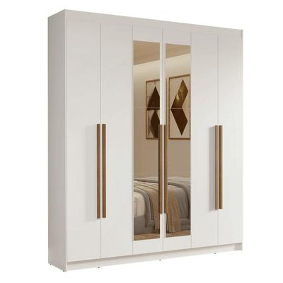 Guarda-roupa Casal 6 Portas Batentes Madesa Branco/rustic