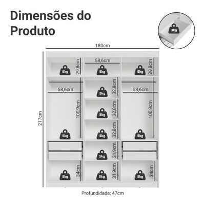 Guarda-roupa Casal Com Espelho Netuno Madesa Branco/preto