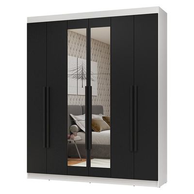 Guarda-roupa Casal Com Espelho Netuno Madesa Branco/preto