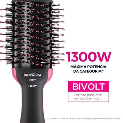 Escova Secadora Britânia 4 Em 1 1300W BEC02PR Bivolt