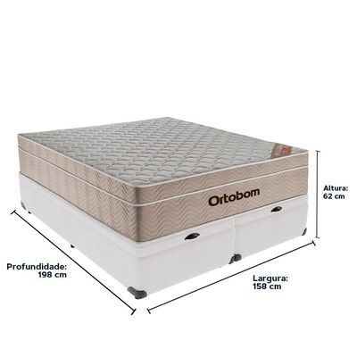 Airtech Colchão Ortobom Queen Com Baú Bege Springpocket Branco