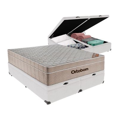 Airtech Colchão Ortobom Queen Com Baú Bege Springpocket Branco