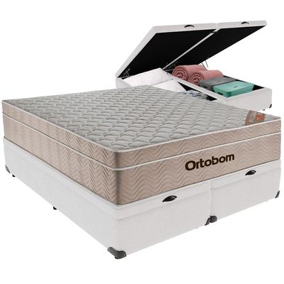 Cama Box Baú Branco E Colchão Airtech Molas Ensacadas Queen Ortobom