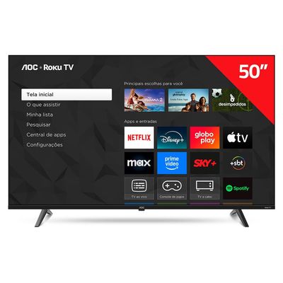 Smart TV AOC 50 Polegadas, DLED, 4K, Roku TV - 50U7045/78G Preto / Bivolt