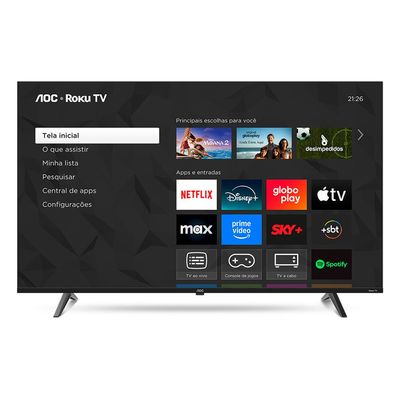 Smart TV AOC 50 Polegadas, DLED, 4K, Roku TV - 50U7045/78G Preto / Bivolt