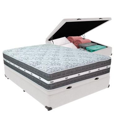 Cama Box Baú Branco E Colchão Black Graphite Molas Ensacadas Casal 138x188x32