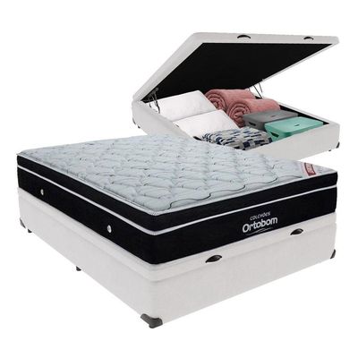 Colchão Elegant Ortobom Base Com Baú Branco Casal Com Molas Ensacadas
