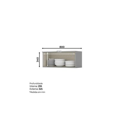 Armário Aéreo De Cozinha 80 Cm 1 Porta Basculante Americana Henn Cinza