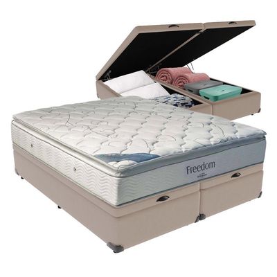 Cama Box Baú Bege E Colchão Freedom Molas Ensacadas Queen Ortobom
