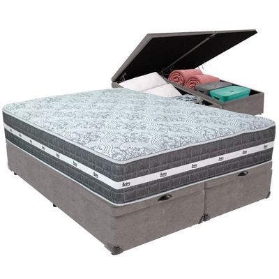 Cama Box Baú Cinza E Colchão Black Graphite Molas Ensacadas Queen 158x198x27 Anjos
