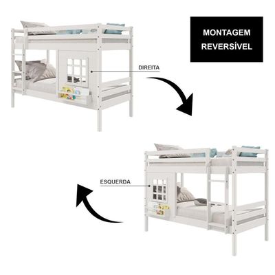 Beliche Infantil Com Janela Madeira Maciça Branco Housin