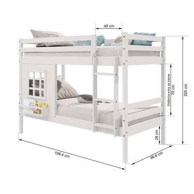 Beliche Infantil Com Janela Madeira Maciça Branco Housin