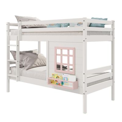Beliche Infantil Com Janela Madeira Maciça Branco/ Rosa Housin