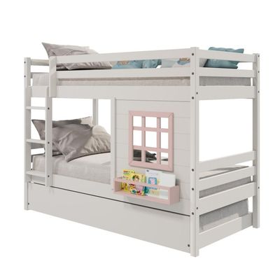 Treliche Infantil Com Janela Madeira Maciça Branco/ Rosa Housin