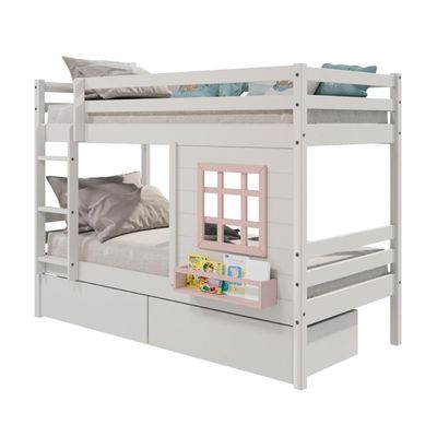 Beliche Infantil Com Janela E Gavetas Madeira Maciça Branco/ Rosa Housin