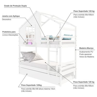 Treliche Casinha Com Janela Madeira Maciça Branco Housin
