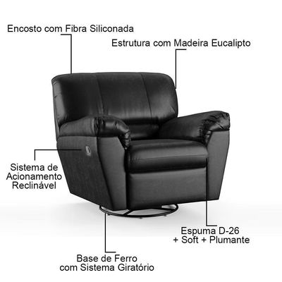 Poltrona Do Papai Reclinável Retrátil Taty D05 Corano Preto - Mpozenato